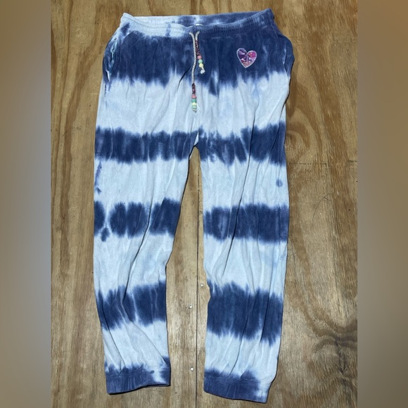 LoveShackFancy Blue Stripe Tie-Dye Santinella Pant w/ Patches women Large @B5 - Picture 2 of 8